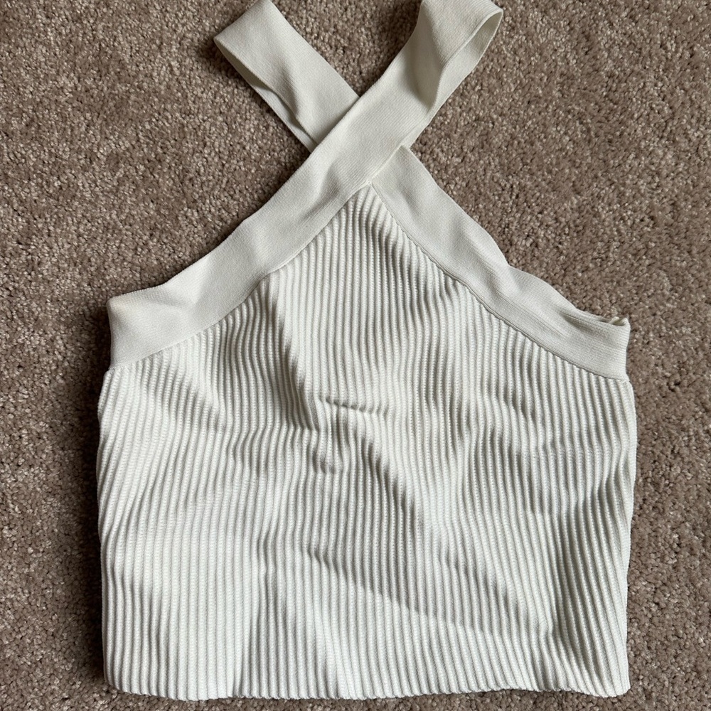 White Ribbed Women's Top